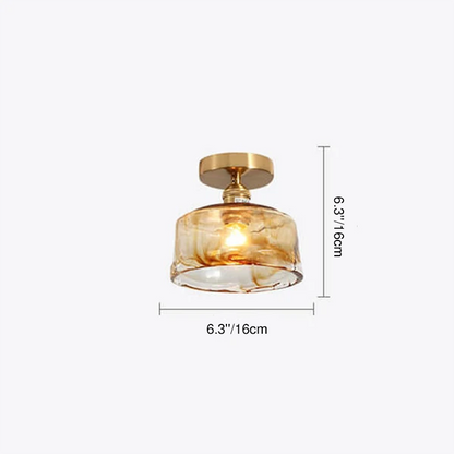 Modern Minimalist Glass Copper Amber Multi-Style 1-Light Flush Mount Light For Living Room & Bedroom