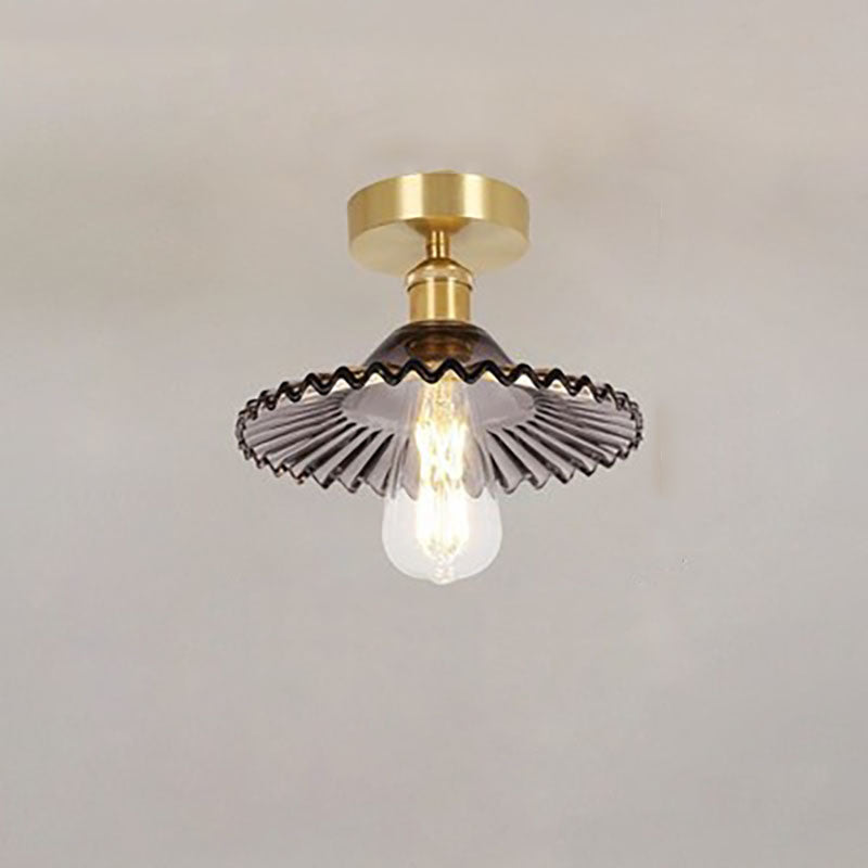 Traditional Vintage Glass Iron Lotus 1-Light Semi-Flush Mount Ceiling Light
