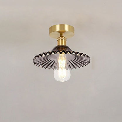 Traditional Vintage Glass Iron Lotus 1-Light Semi-Flush Mount Ceiling Light