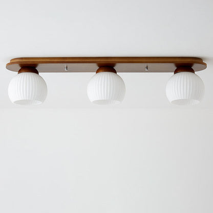 Traditional Japanese Striped Glass Wood Long Plate 2/3 Light Flush Mount Ceiling Light