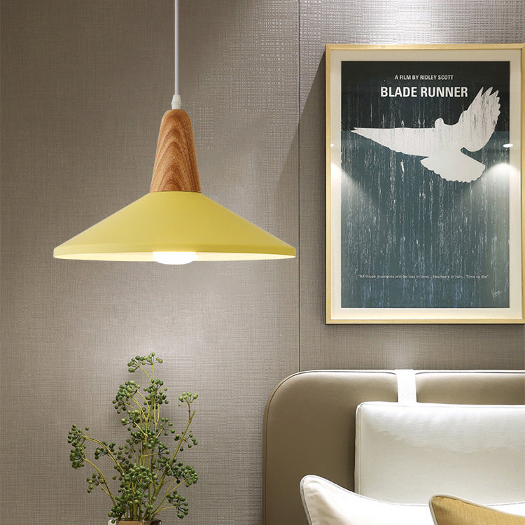 Modern Minimalist Macaron Color Aluminum Solid Wood 1-Light Pendant Light