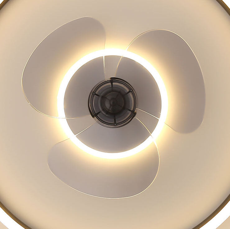 Contemporary Nordic Round Iron Silicone Aluminum Invisible LED Flush Mount Ceiling Fan Light For Living Room & Bedroom