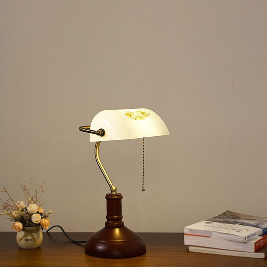 Traditional Vintage Solid Wood Glass Bank Zipper 1-Light Table Lamp For Bedroom