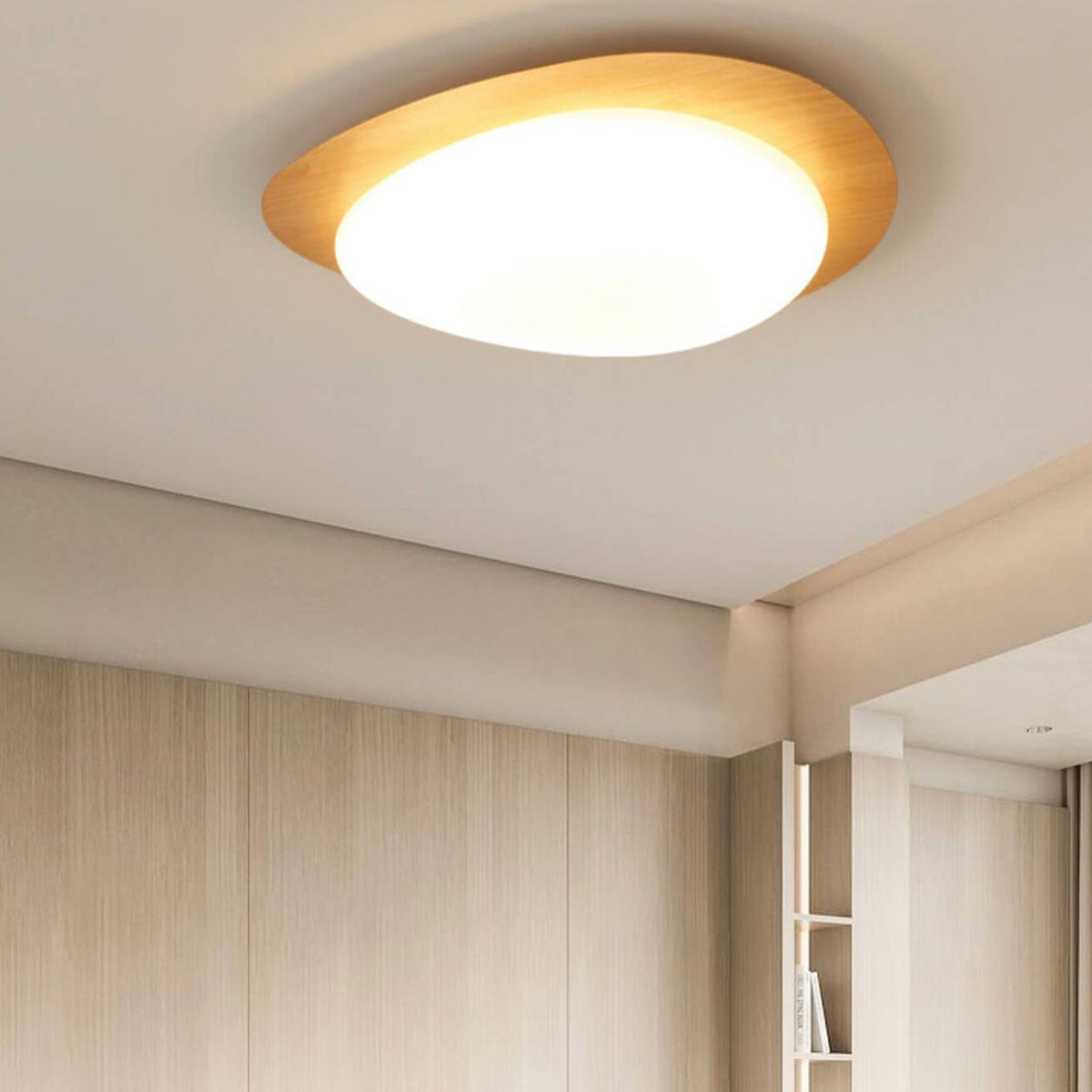 Nordic Iron Wood Grain Pebble LED Flush Mount Ceiling Light
