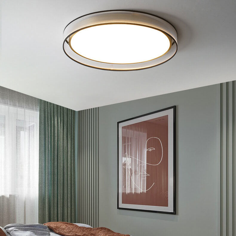 Contemporary Nordic Round Gauze Fabric Copper Acrylic LED Flush Mount Ceiling Light For Living Room & Bedroom