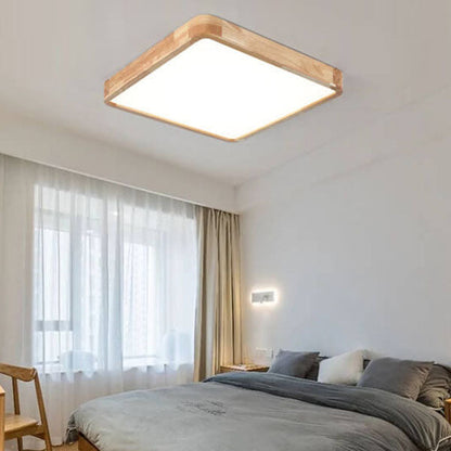 Modern Minimalist Solid Wood Round Square Tatami LED Flush Mount Ceiling Light for Living Room