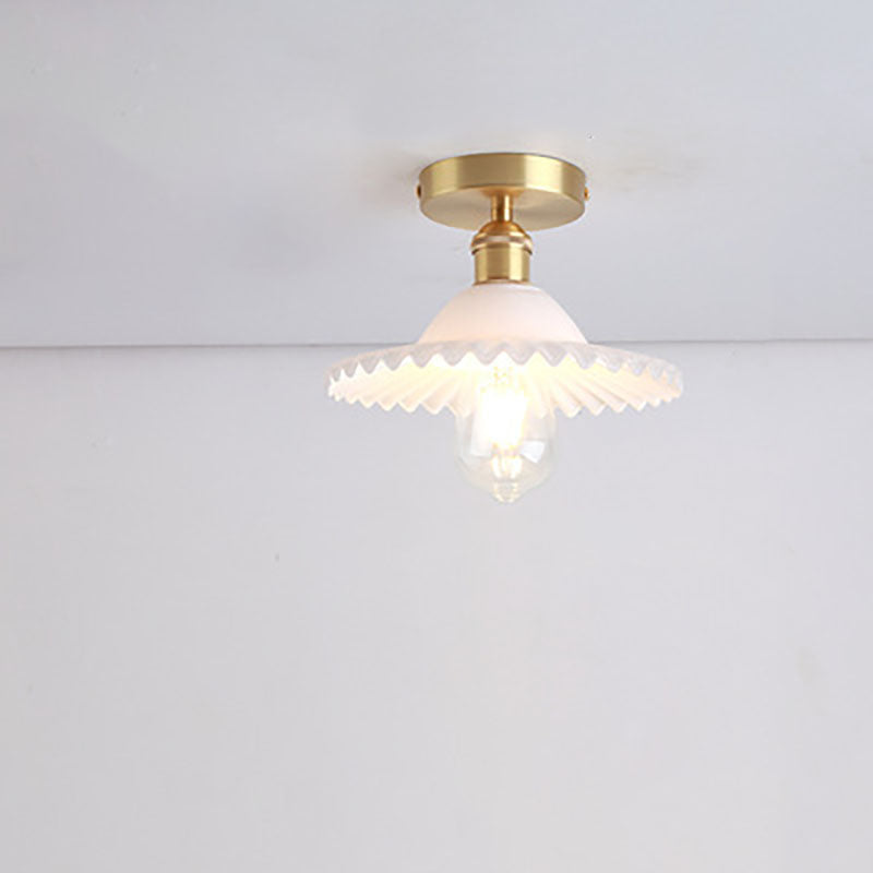 Traditional Vintage Glass Iron Lotus 1-Light Semi-Flush Mount Ceiling Light
