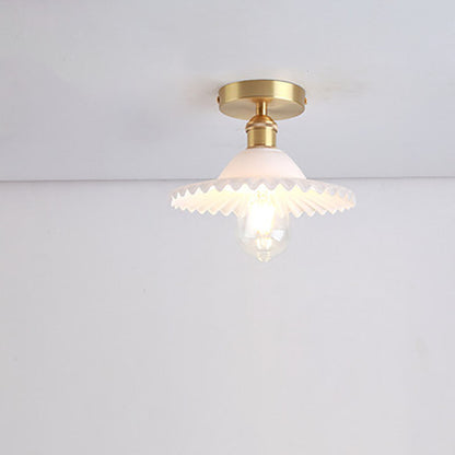 Traditional Vintage Glass Iron Lotus 1-Light Semi-Flush Mount Ceiling Light