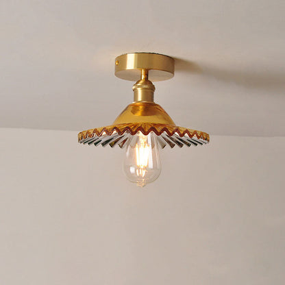 Traditional Vintage Glass Iron Lotus 1-Light Semi-Flush Mount Ceiling Light