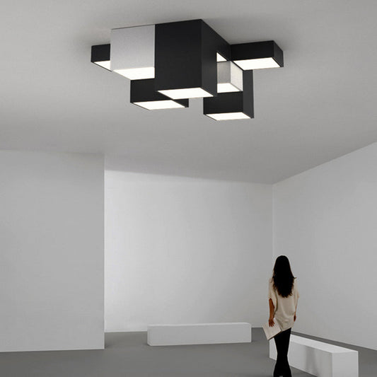 Modern Minimalist Cube Iron Acrylic LED Flush Mount Ceiling Light For Living Room