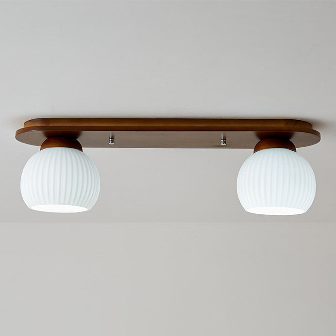 Traditional Japanese Striped Glass Wood Long Plate 2/3 Light Flush Mount Ceiling Light