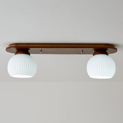 Traditional Japanese Striped Glass Wood Long Plate 2/3 Light Flush Mount Ceiling Light