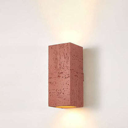Traditional Retro Wabi-sabi Composites Square Column Hand Sculpted LED Wall Sconce Lamp for Living Room