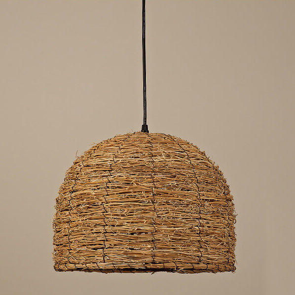 Retro Rattan Weaving Dome 1-Light Pendant Light