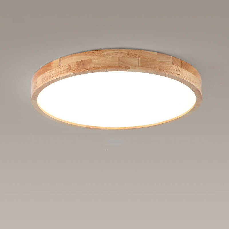 Modern Minimalist Solid Wood Round Square Tatami LED Flush Mount Ceiling Light for Living Room