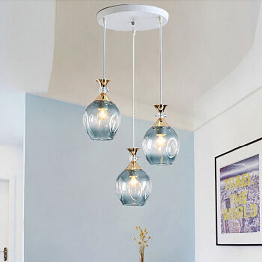 Contemporary Nordic Gradient Glass Hardware Orb 1/3 Light Island Light Chandelier for Living Room