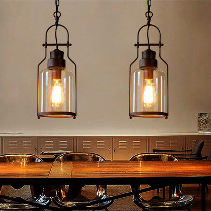 Industrial Vintage Iron Glass Jar 1-Light Pendant Light