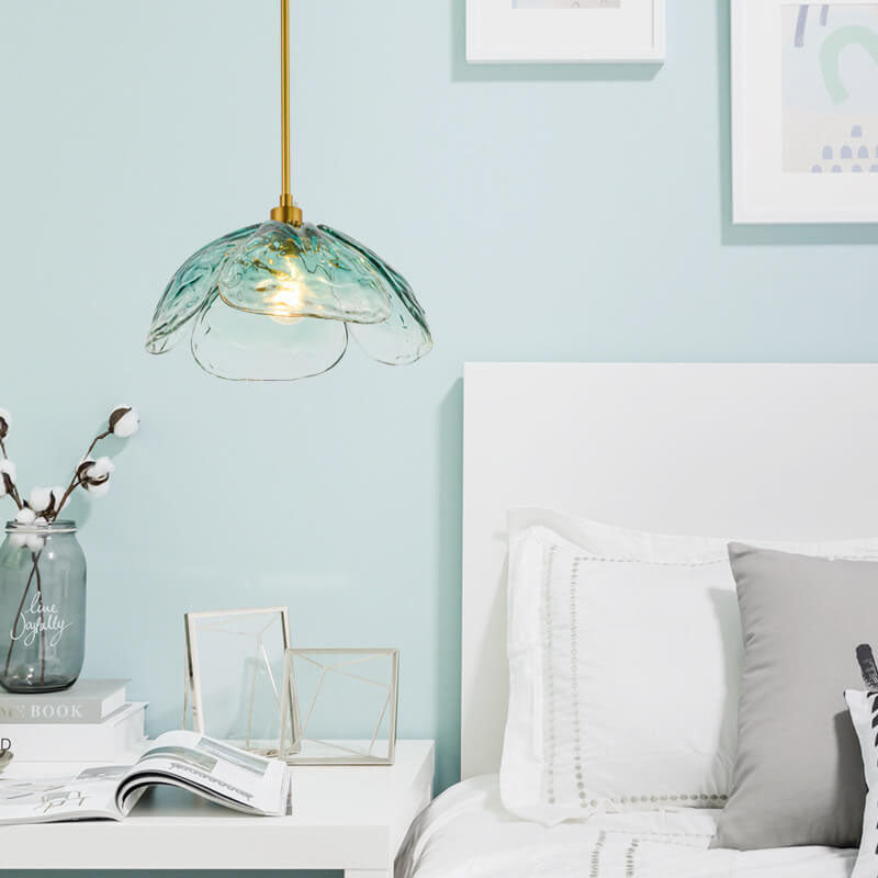 Modern Minimalist Flower-shaped Petal Iron Glass 1-Light Pendant Light For Living Room