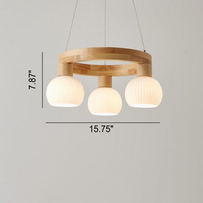 Modern Japanese Log Ring Textured Glass Globe 3/6/9 Light Chandelier