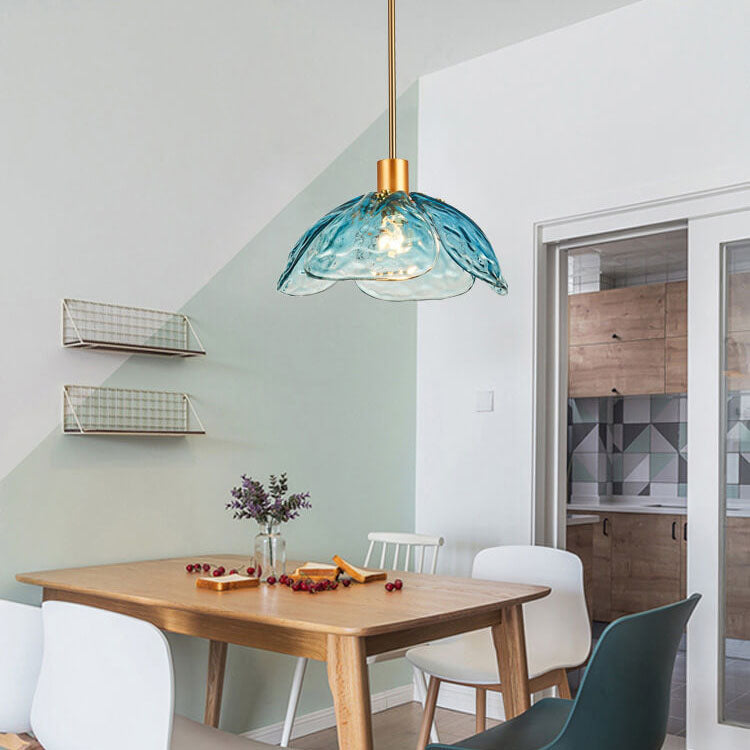 Modern Minimalist Flower-shaped Petal Iron Glass 1-Light Pendant Light For Living Room