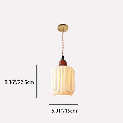 Traditional Japanese Pleated Round Dome Ceramic Solid Wood Iron 1-Light Pendant Light For Living Room & Bedroom