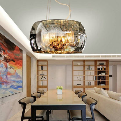 Modern Glass Shade Crystal Hanging 6-Light Chandelier