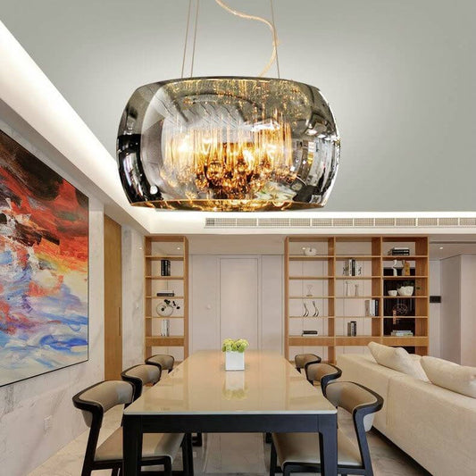 Modern Glass Shade Crystal Hanging 6-Light Chandelier