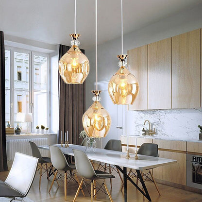Contemporary Nordic Gradient Glass Hardware Orb 1/3 Light Island Light Chandelier for Living Room