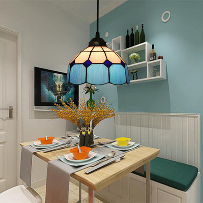 Traditional Tiffany Stained Glass Iron Dome Shade Round 1-Light Pendant Light for Living Room