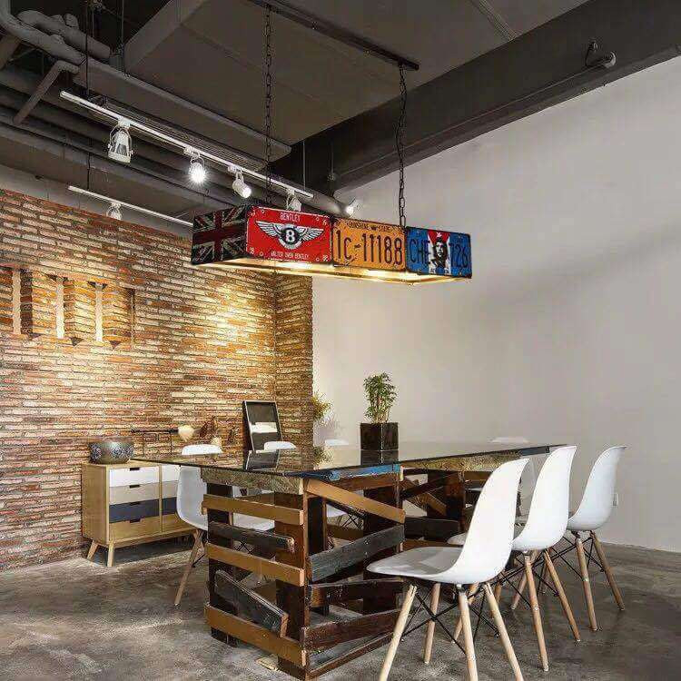 Contemporary Industrial Creative Square Rectangular License Plate Metal 3/5 Light Chandelier for Living Room