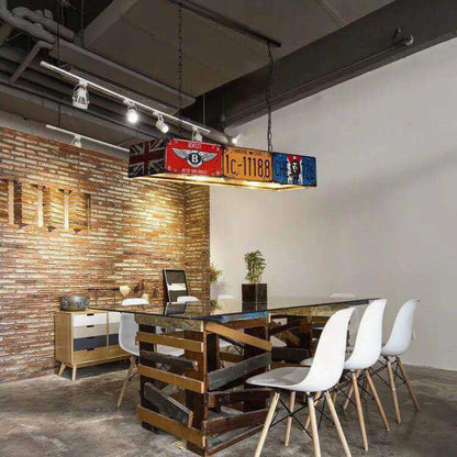 Contemporary Industrial Creative Square Rectangular License Plate Metal 3/5 Light Chandelier for Living Room