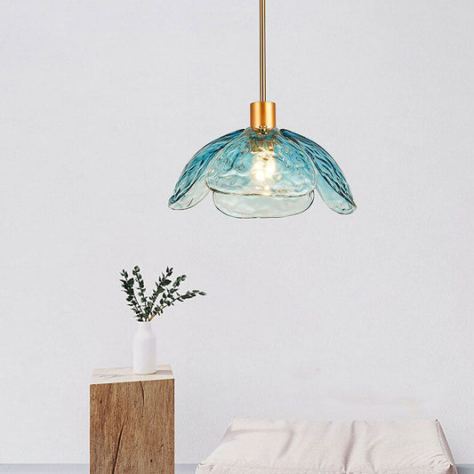 Modern Minimalist Flower-shaped Petal Iron Glass 1-Light Pendant Light For Living Room
