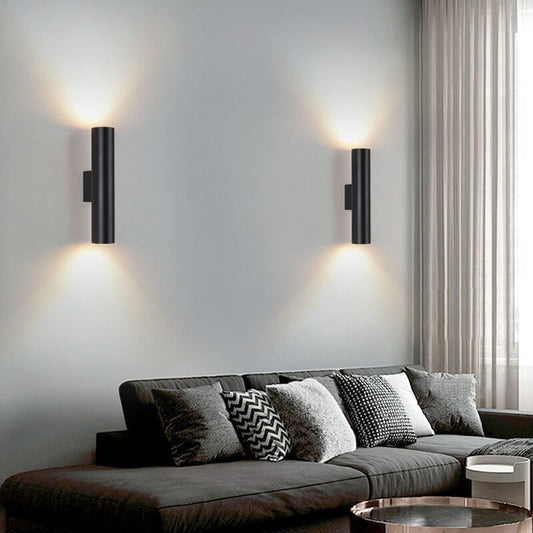 Modern Minimalist Round Aluminum Cylindrical 2-Light Wall Sconce Lamp For Bedroom