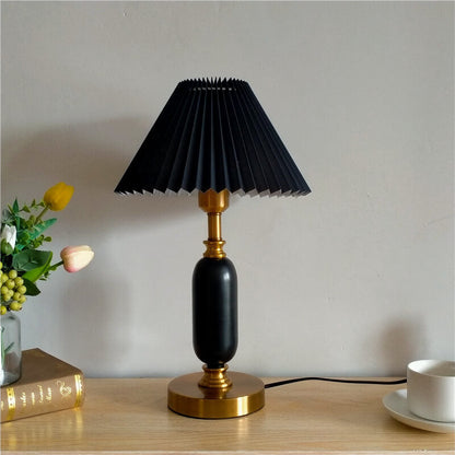 Traditional French Round Fabric PVC Metal Pleated Shade 1-Light Table Lamp For Bedroom