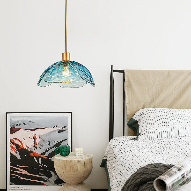 Modern Minimalist Flower-shaped Petal Iron Glass 1-Light Pendant Light For Living Room