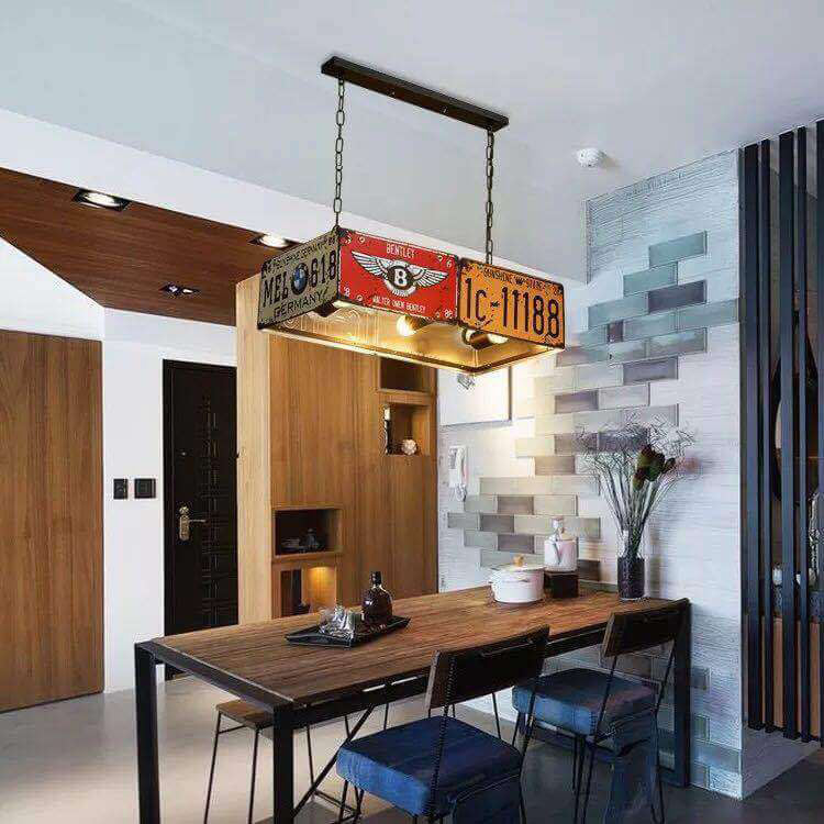 Contemporary Industrial Creative Square Rectangular License Plate Metal 3/5 Light Chandelier for Living Room