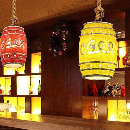 Traditional Vintage Resin Hemp Rope Wine Barrel Resin 1-Light Pendant Light For Living Room