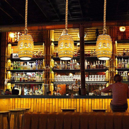 Traditional Vintage Resin Hemp Rope Wine Barrel Resin 1-Light Pendant Light For Living Room