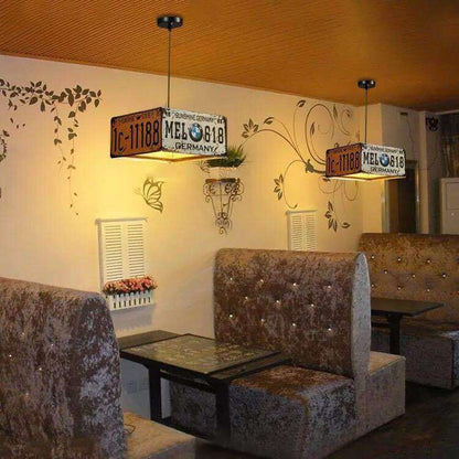 Contemporary Industrial Creative Square Rectangular License Plate Metal 3/5 Light Chandelier for Living Room