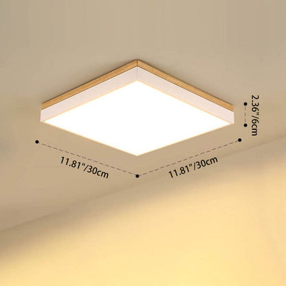 Modern Minimalist Solid Wood Acrylic Square Rectangle LED Flush Mount Ceiling Light for Living Room