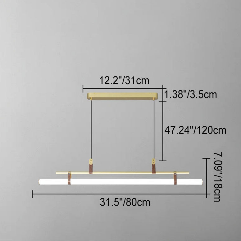 Modern Minimalist Long Strip Iron Acrylic Faux Leather LED Island Light Chandelier For Living Room & Dining Room