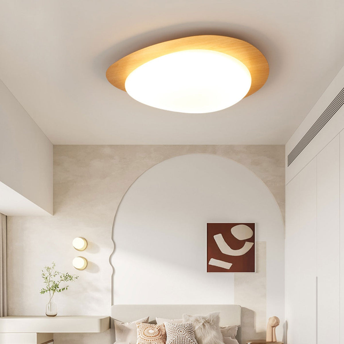 Nordic Iron Wood Grain Pebble LED Flush Mount Ceiling Light