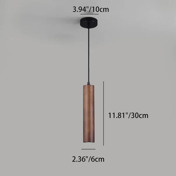 Modern Minimalist Oak Wood Cylinder LED Pendant Light For Living Room & Bedroom