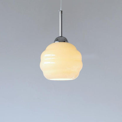 Vintage French Glass Round Tart 1-Light Pendant Light