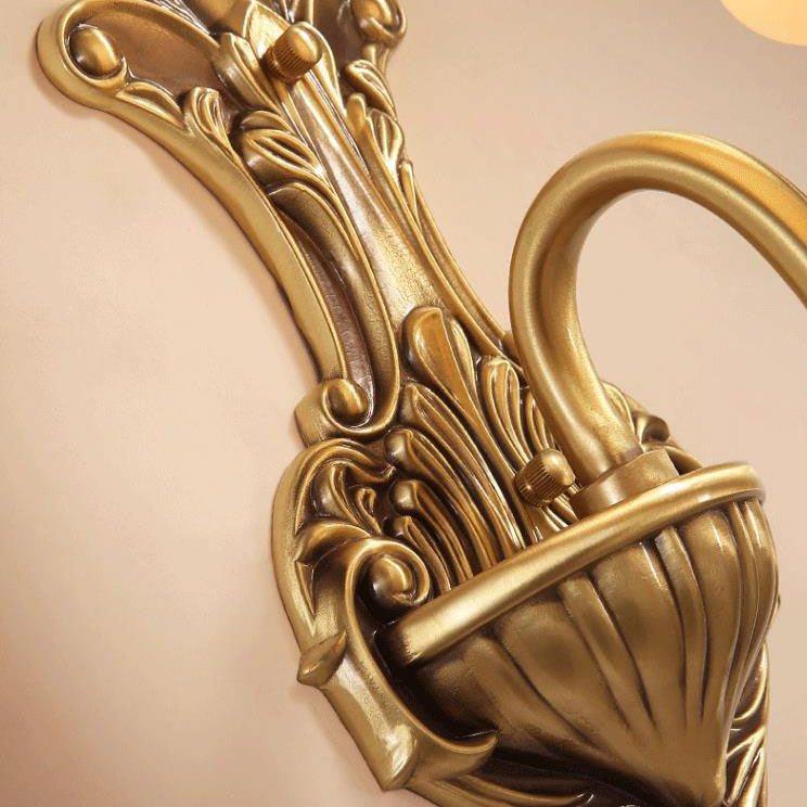 Traditional European Jade Glass Brass Cone Cup Shade 1/2 Light Wall Sconce Lamp For Bedroom