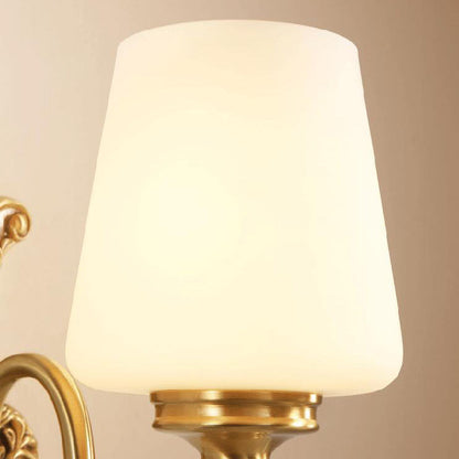Traditional European Jade Glass Brass Cone Cup Shade 1/2 Light Wall Sconce Lamp For Bedroom