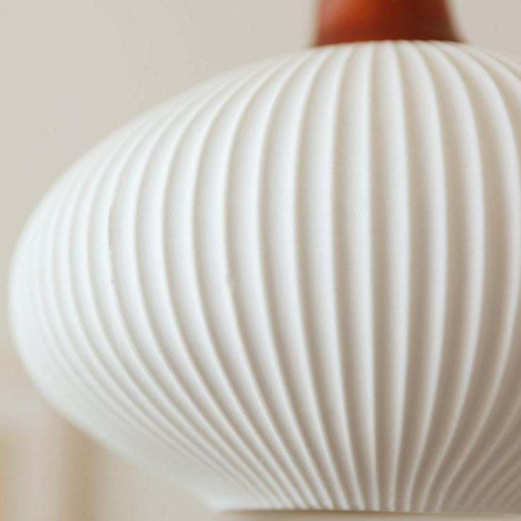 Traditional Japanese Pleated Round Dome Ceramic Solid Wood Iron 1-Light Pendant Light For Living Room & Bedroom