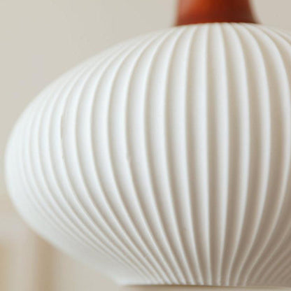 Traditional Japanese Pleated Round Dome Ceramic Solid Wood Iron 1-Light Pendant Light For Living Room & Bedroom