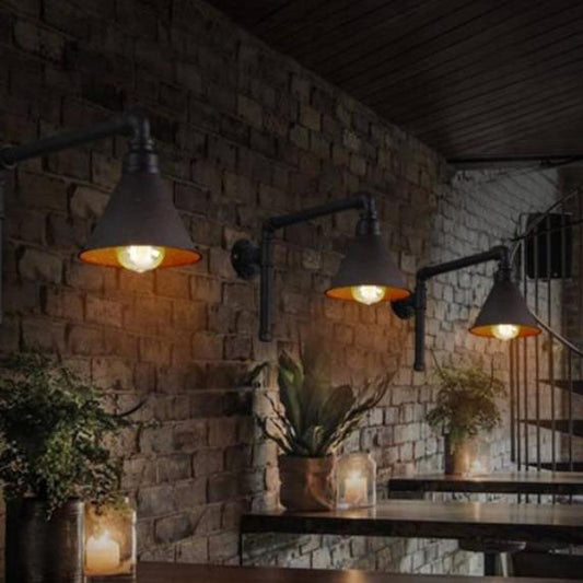 Contemporary Industrial Plumbing Cone Iron 1-Light Wall Sconce Lamp for Living Room