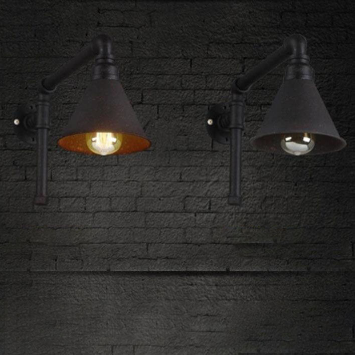 Contemporary Industrial Plumbing Cone Iron 1-Light Wall Sconce Lamp for Living Room